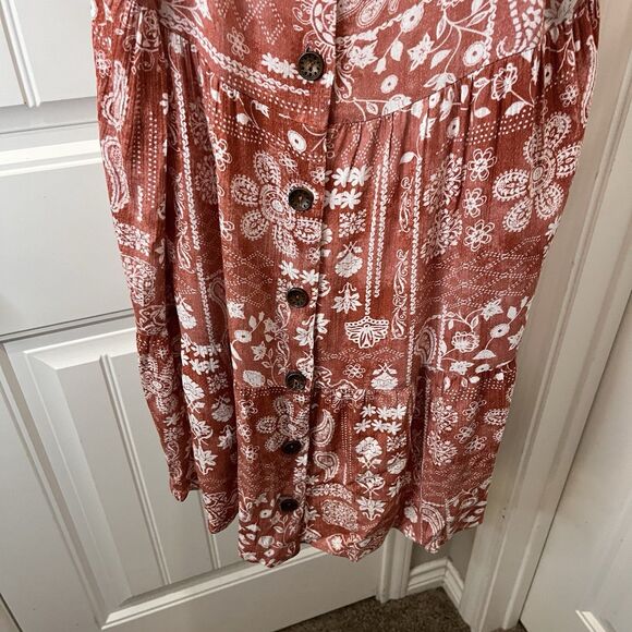 Ces Femme Red Rust White Floral Paisley Boho Strappy Tiered Dress Womens Size S - Picture 3 of 11